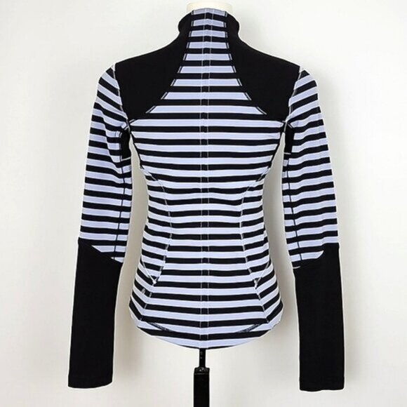 Lululemon Forme Jacket Sea Stripe Polar Haze Black Stretch Thumbholes Size 4 - Picture 7 of 16